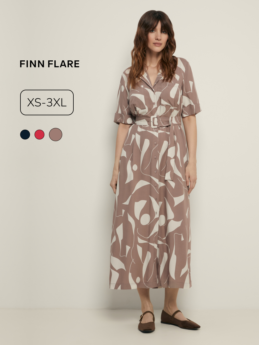 Платье FINN FLARE миди с коротким рукавом, размер 3XL(176-108-114), серо-бежевый