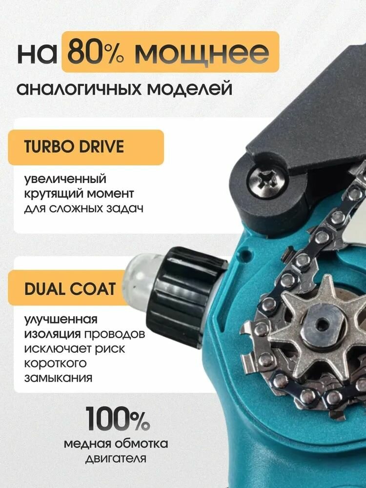 Пила аккумуляторная цепная 8"/ 2 цепи, 2 АКБ, очки, перчатки, кейс для хранения/ сучкорез аккумуляторный садовый — фото 1