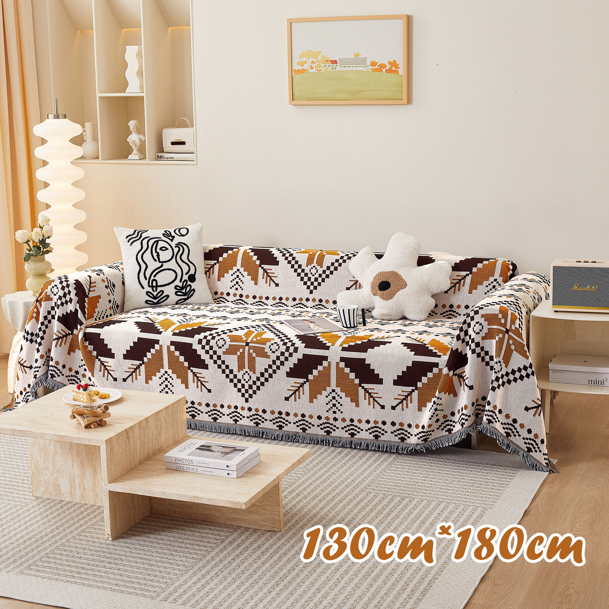 Покрывало на диван, плед для пикника, пляжное покрывало, плед хлопковый / полиэстер, современное покрывало для дивана в стиле INS с Осенние кленовые листья, размер 130X180