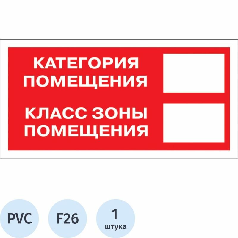Знак безопасности F26 Категория помещения, 150x300 мм, пластик
