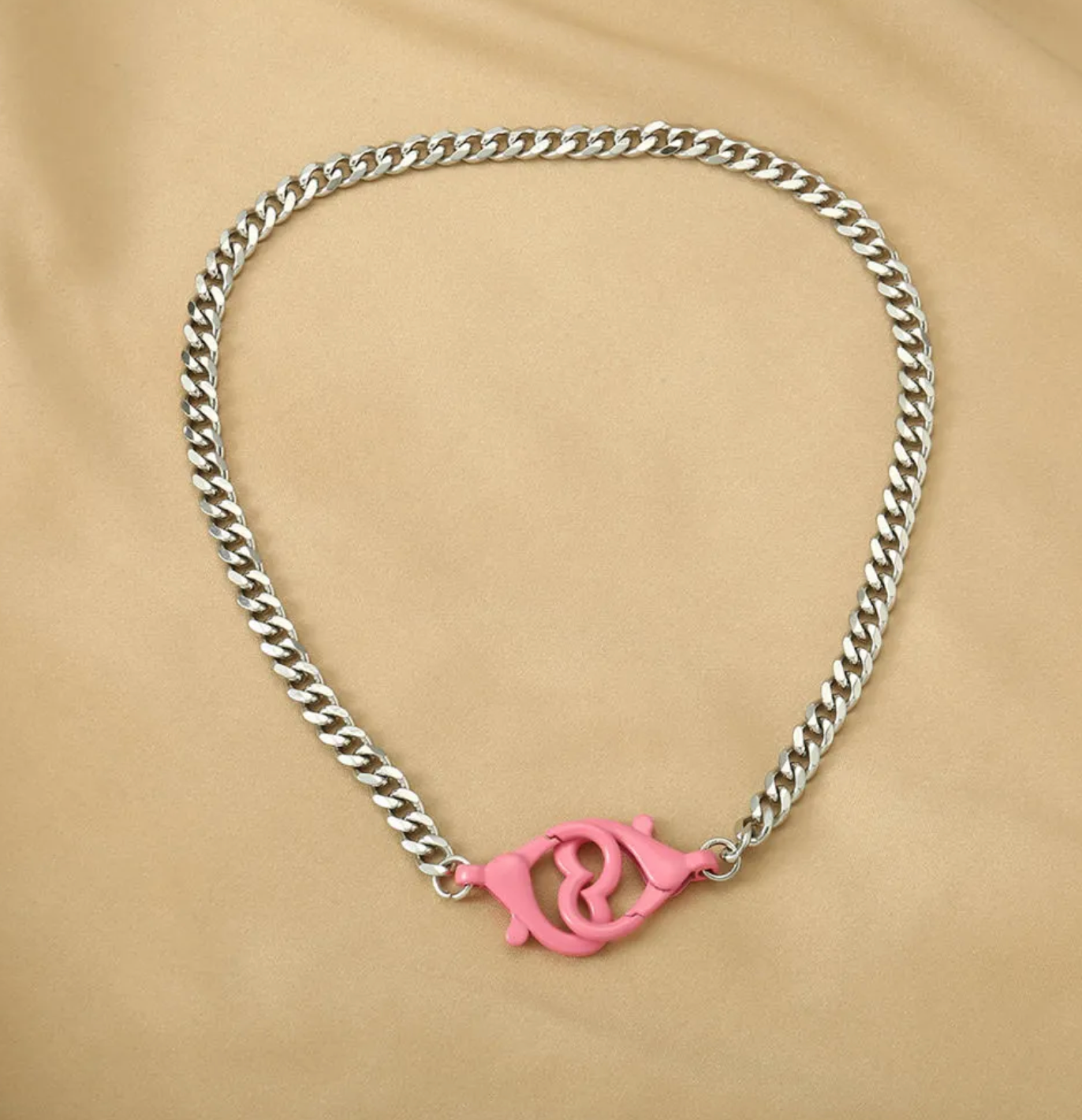 Чокер, длина 45 см, розовый, серебряный — фото 1