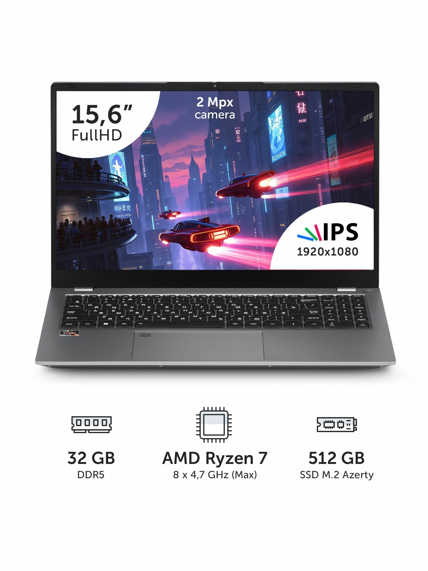 Ноутбук Azerty RBA-4500 (15.6" IPS 1920x1080, Ryzen 7 6800H 8x3.2GHz, 32Gb DDR5, 512Gb SSD)