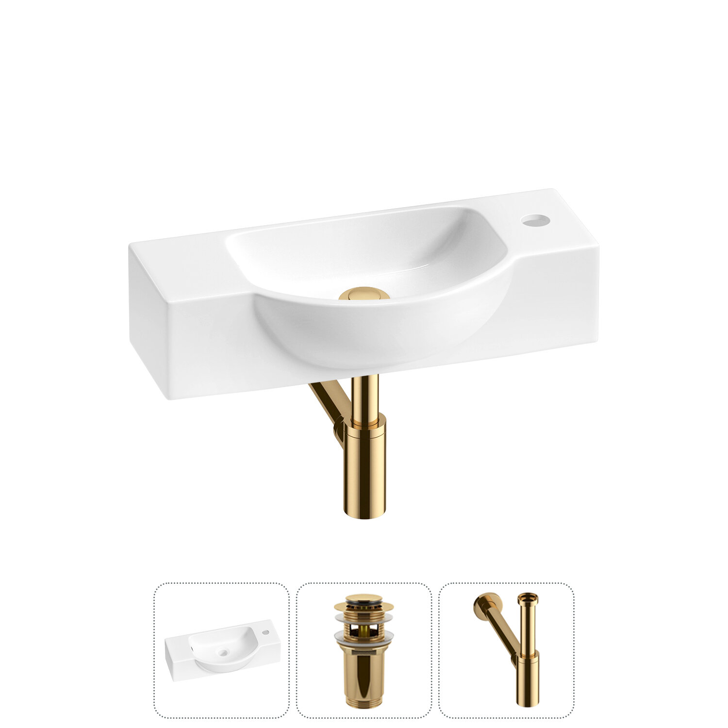 Подвесная или накладная раковина в ванную комнату Lavinia Boho Bathroom Sink 20216223R в наборе 3 в 1: раковина 53 см в цвете белый глянец, донный клапан, сифон