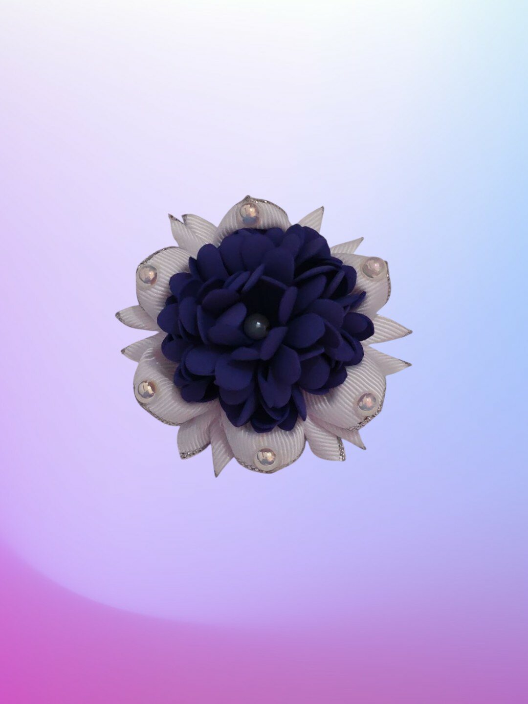 Бантики, из фоамирана, репсовой ленты и бусин, на резинке, для девочек, 2 шт, фиолетовый — фото 1