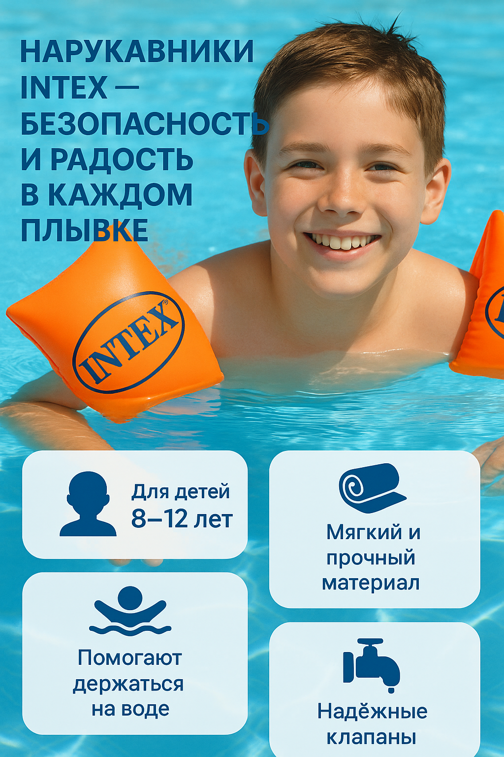 Нарукавники Intex Deluxe, для плавания, для детей, оранжевые, 30x15 см 58641