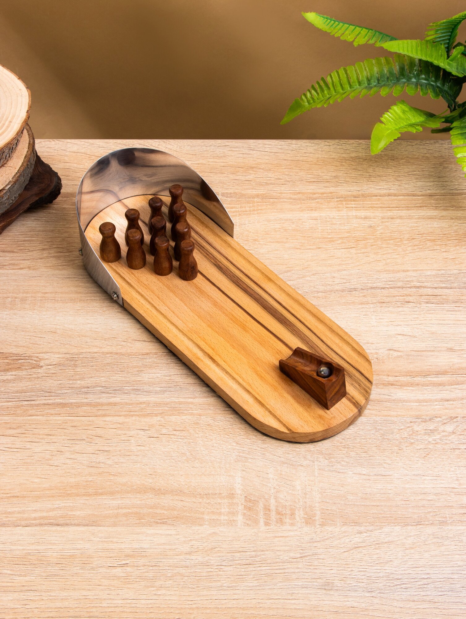 Настольная игра «Мини боулинг», 30×11×6 см, манговое дерево, алюминий