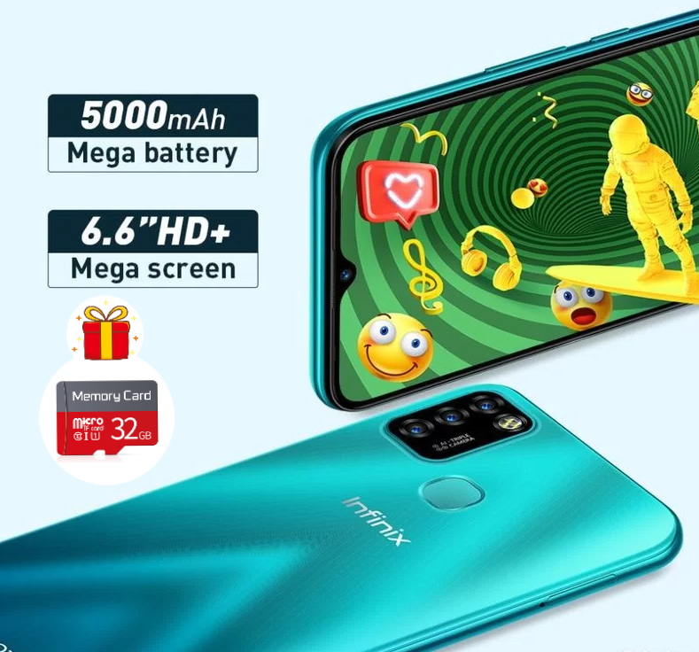 Смартфон Infinix HOT 10 Lite, 2/32Gb 5000 мАч, 6,6“ + Чехол+ Пленка + Флешка 32Гб , зеленый, Гарантия год