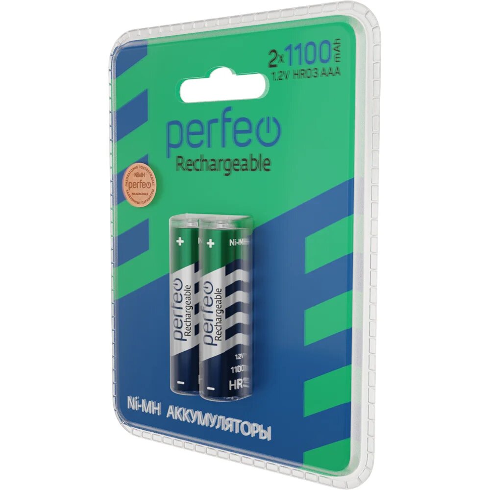 Батарейки аккумуляторные AAA Perfeo Ni-Mh HR03, 1100mAh на пластиковом блистере, 2шт, 1.2V — фото 1