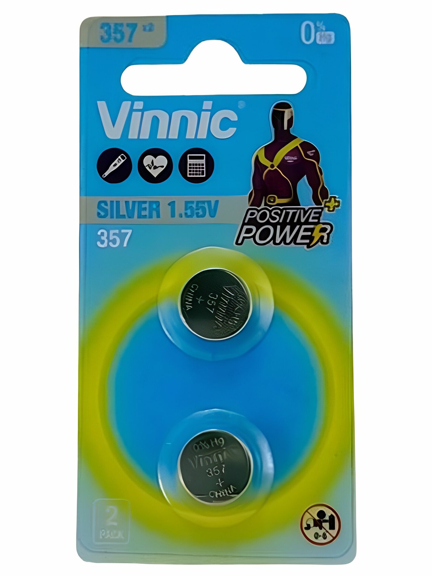 Батарейка (2шт) часовая оксид-серебряная VINNIC 357 (SR44W, SR1154, G13) (бл2)