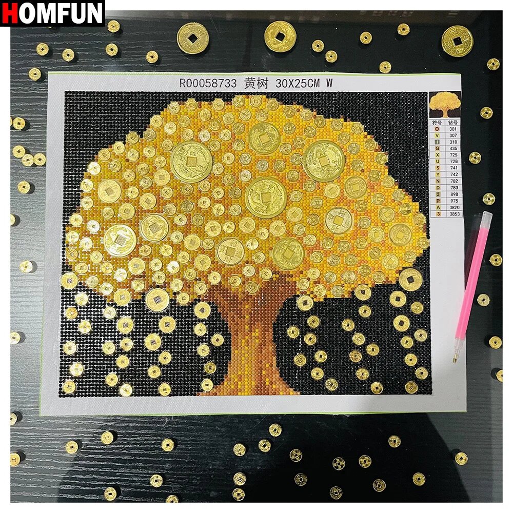Алмазная живопись Homfun Золотой денежный дерево SpecialShape25x30cm
