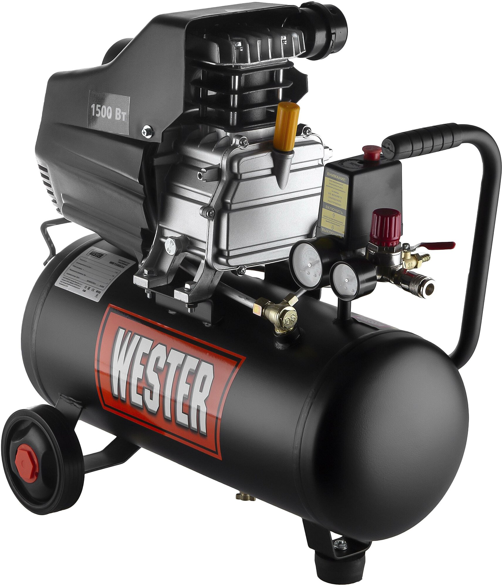 Компрессор Wester WK1500/24, поршневой, коаксиальный, 1500Вт, 24л, 190л/мин, масляный