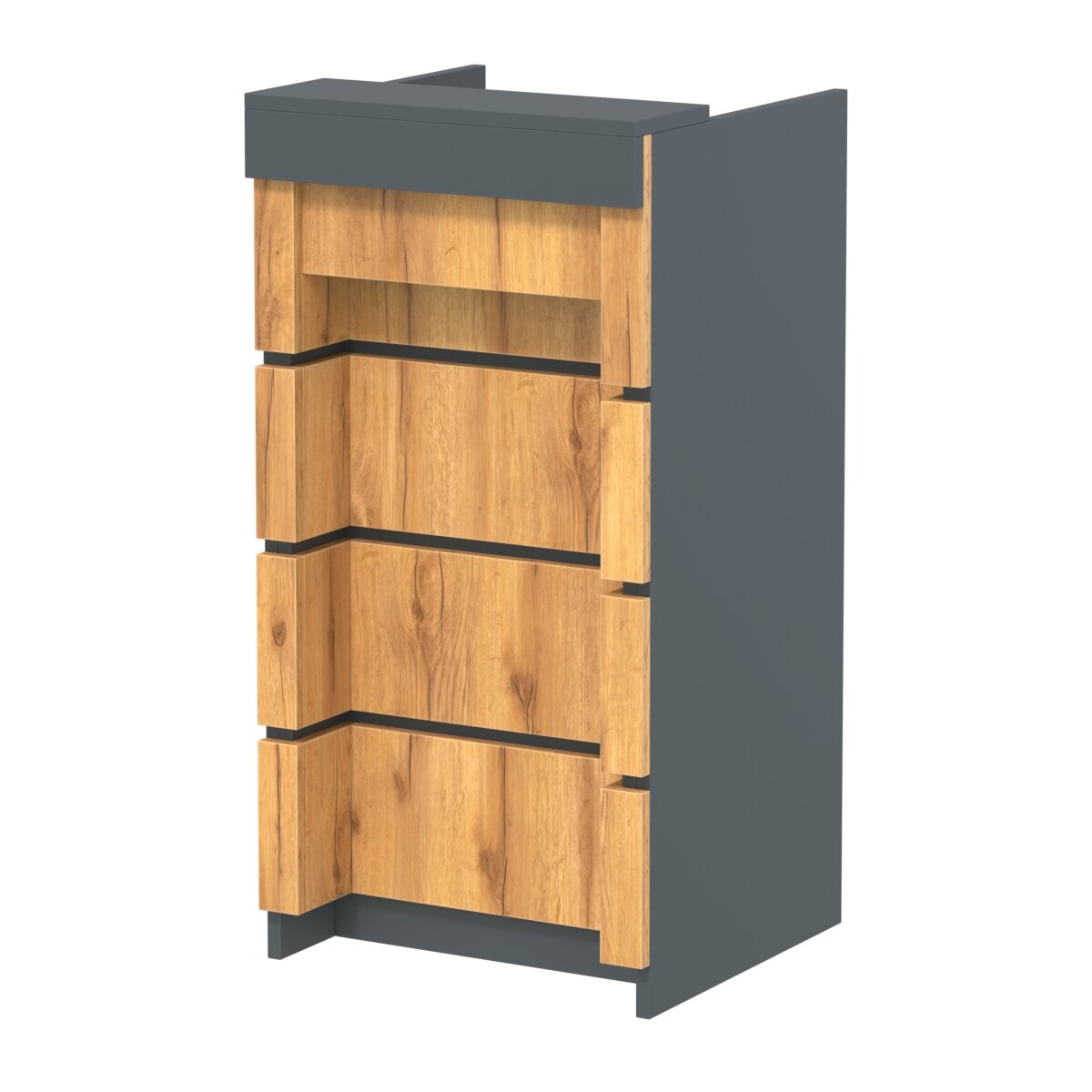 Торговый кассовый прилавок на колесах с утопленным фасадом №УФК-2-1, Темно-Серый + Дуб Золотистый