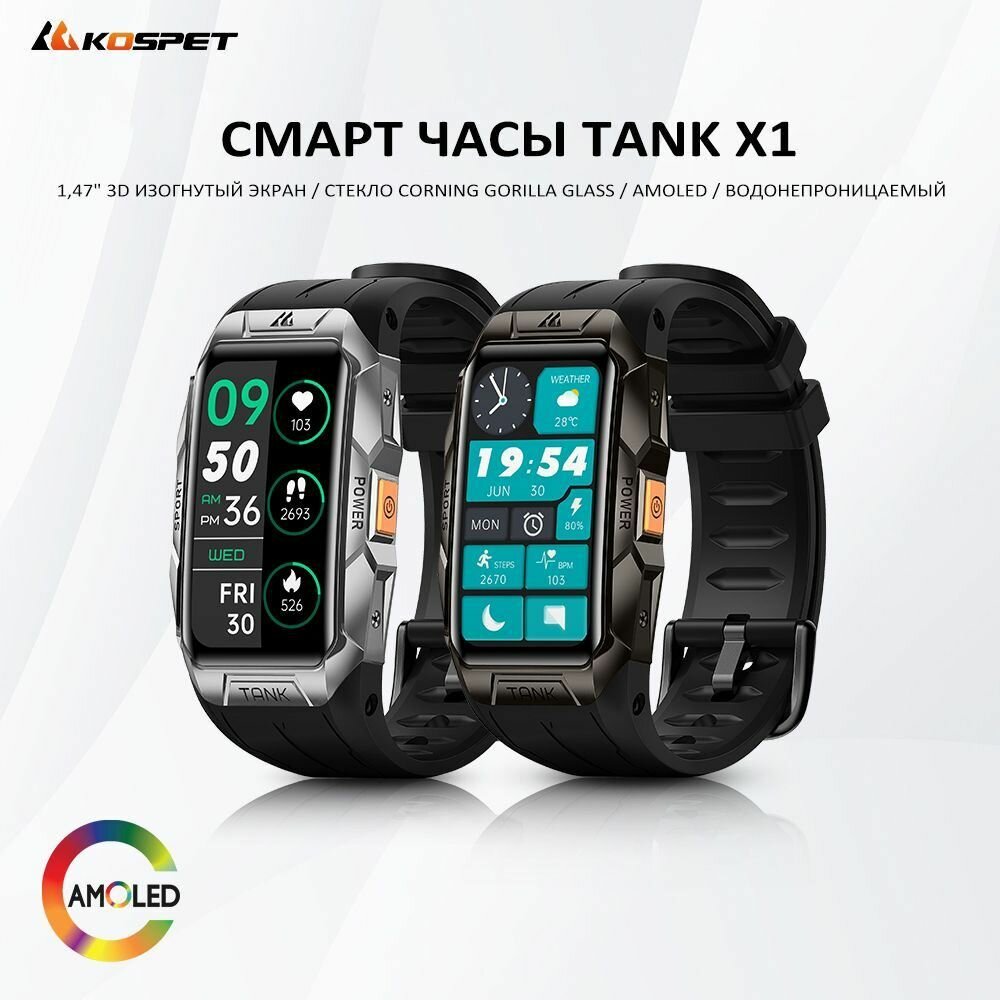 KOSPET 3D изогнутый Corning Gorilla Glass AMOLED дисплей Smartwatch