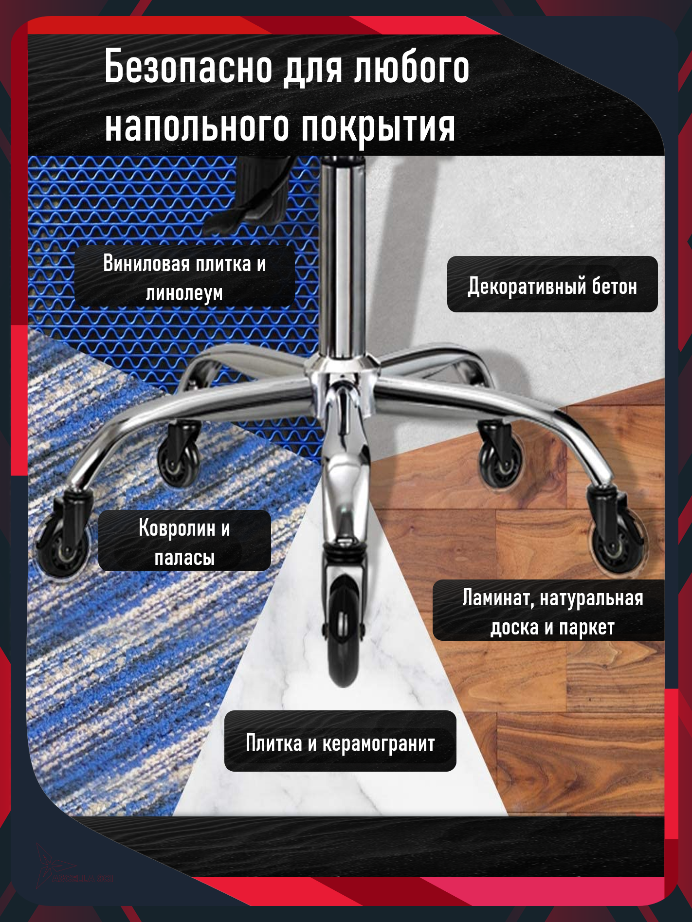Силиконовые колеса для компьютерного и офисного кресла икеа (IKEA), диаметр штока 10 мм, черные, Blaze Rider — фото 1