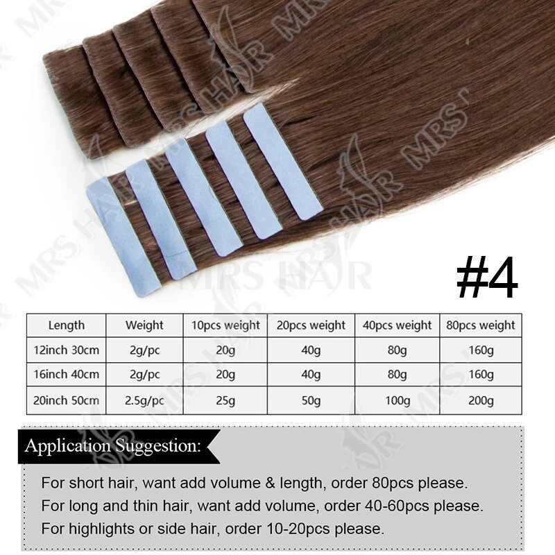 Ленты для наращивания волос MRSHAIR, натуральные волосы, 10 шт, 04, 20inch 50cm 25g, 1 pack 10 pcs, > = 35%