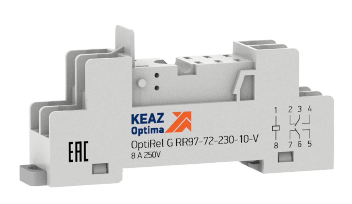 Розетка для реле КЭАЗ OptiRel G RR97-72-230-10-V с зажимами выводов, в пластиковом корпусе, серый, 10А, 230В, IP10 / электрика