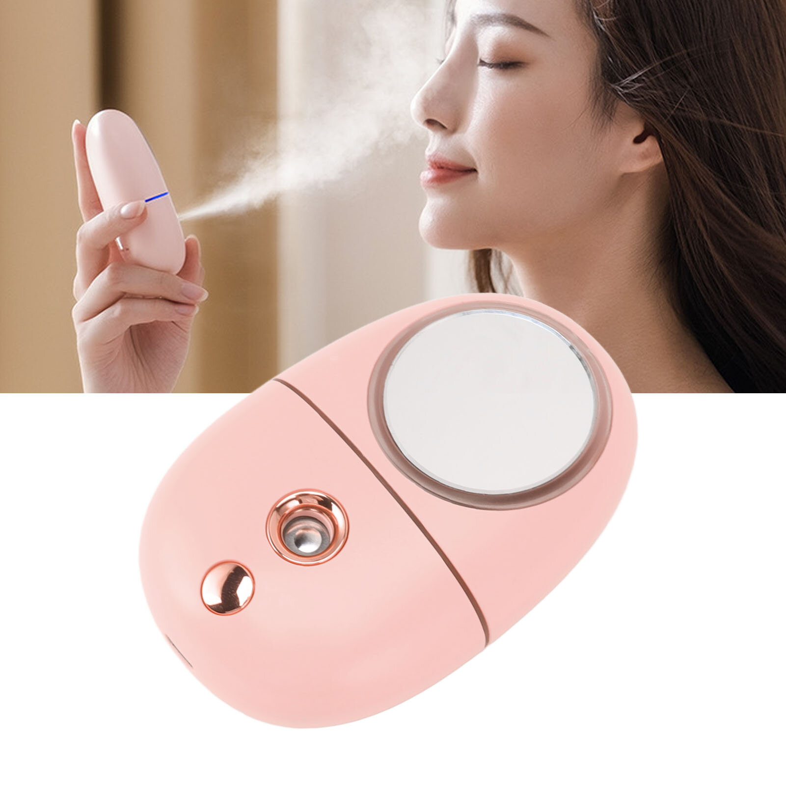 Handy Mini Mister Cute 35 мл Портативный бесшумный USB перезаряжаемый распылитель тумана 200 мАч с зеркалом для увлажнения лица Розовый