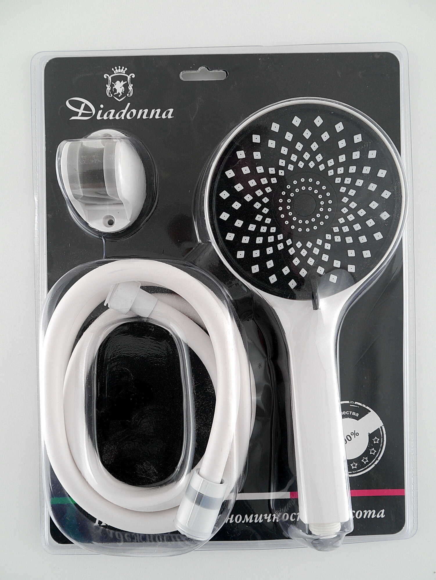 Лейка для душа DIADONNA, с глянцевым покрытием, круглая, 3 режима, пластик, серая — фото 1