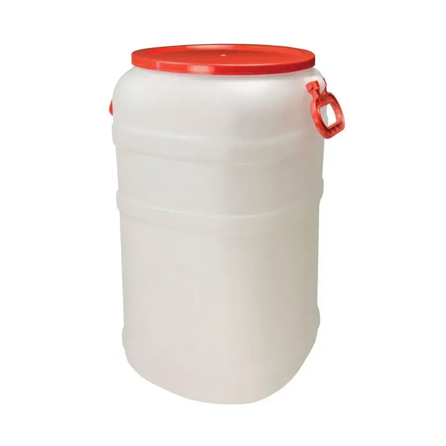 Канистра-бочка 40л с горлом 250 мм комплект 4 шт пластик белый с красной крышкой