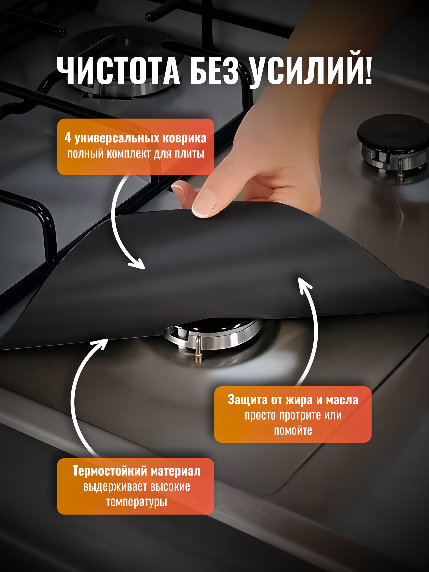 Защитные коврики для газовой плиты 4шт от брызг жира и масла, защитное покрытие для плиты, экран от брызг Lianhouse — фото 1