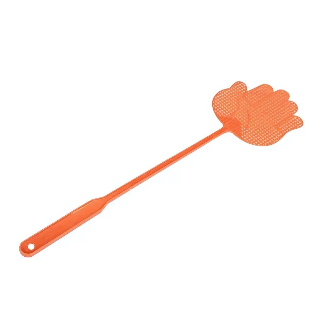 Мухобойка фигурная «Рука» с длинной ручкой пластик оранжевый цвет 35 см