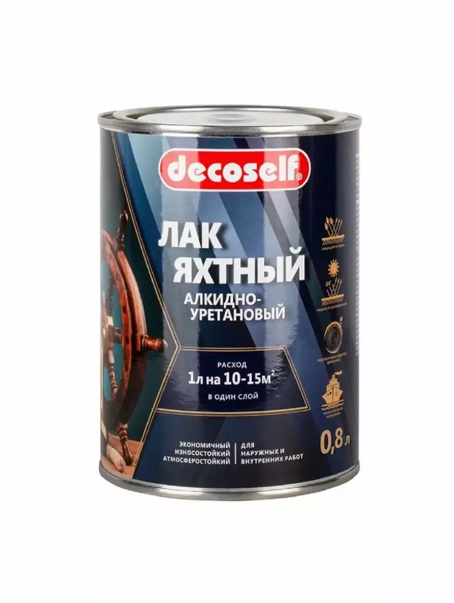 ДЕКОСЕЛФ лак яхтный полуматовый акриловый бесцветный (08л)