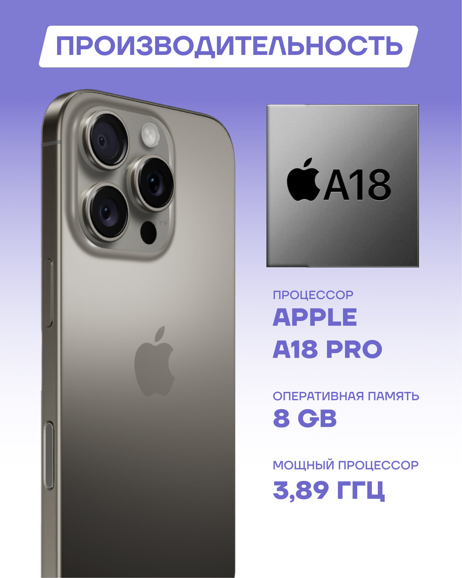 Смартфон Apple iPhone 16 Pro 256Gb Natural Titanium (титан) (eSIM) — фото 1