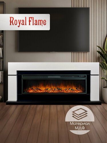 Изображение товара Камин электрический напольный Royal Flame LINDOS 60 белый c очагом Vision 60 LOG, c дровами, звуком и эффектом реального пламени