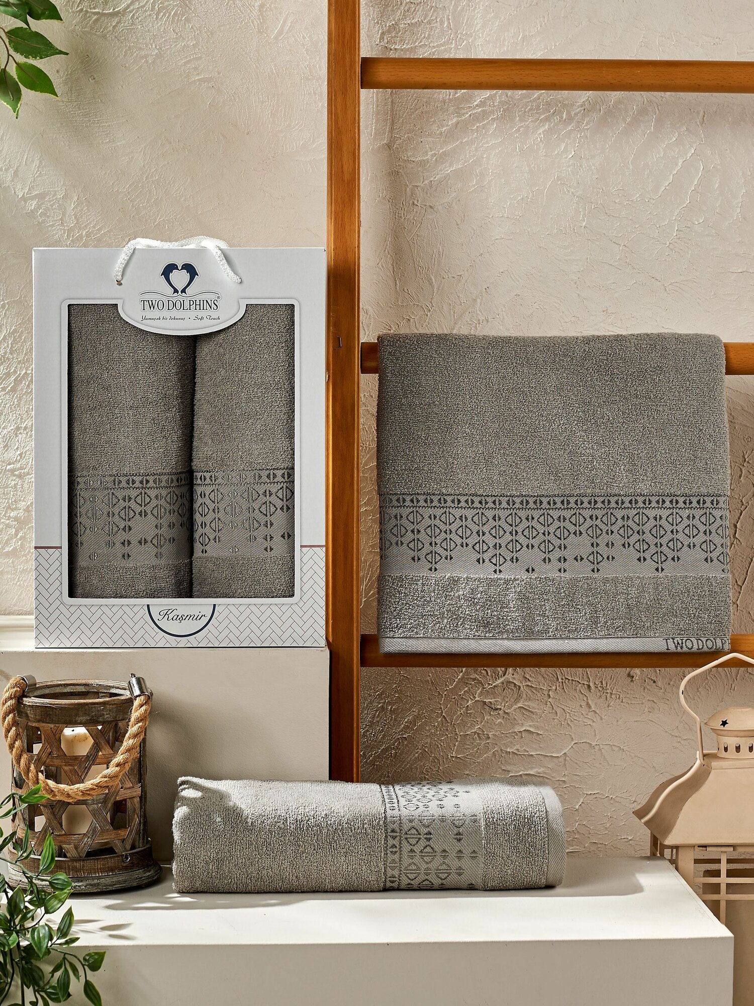 Набор полотенец KASMIR серый махровые хлопок  50х90см  70х140см  2шт  TWO DOLPHINS