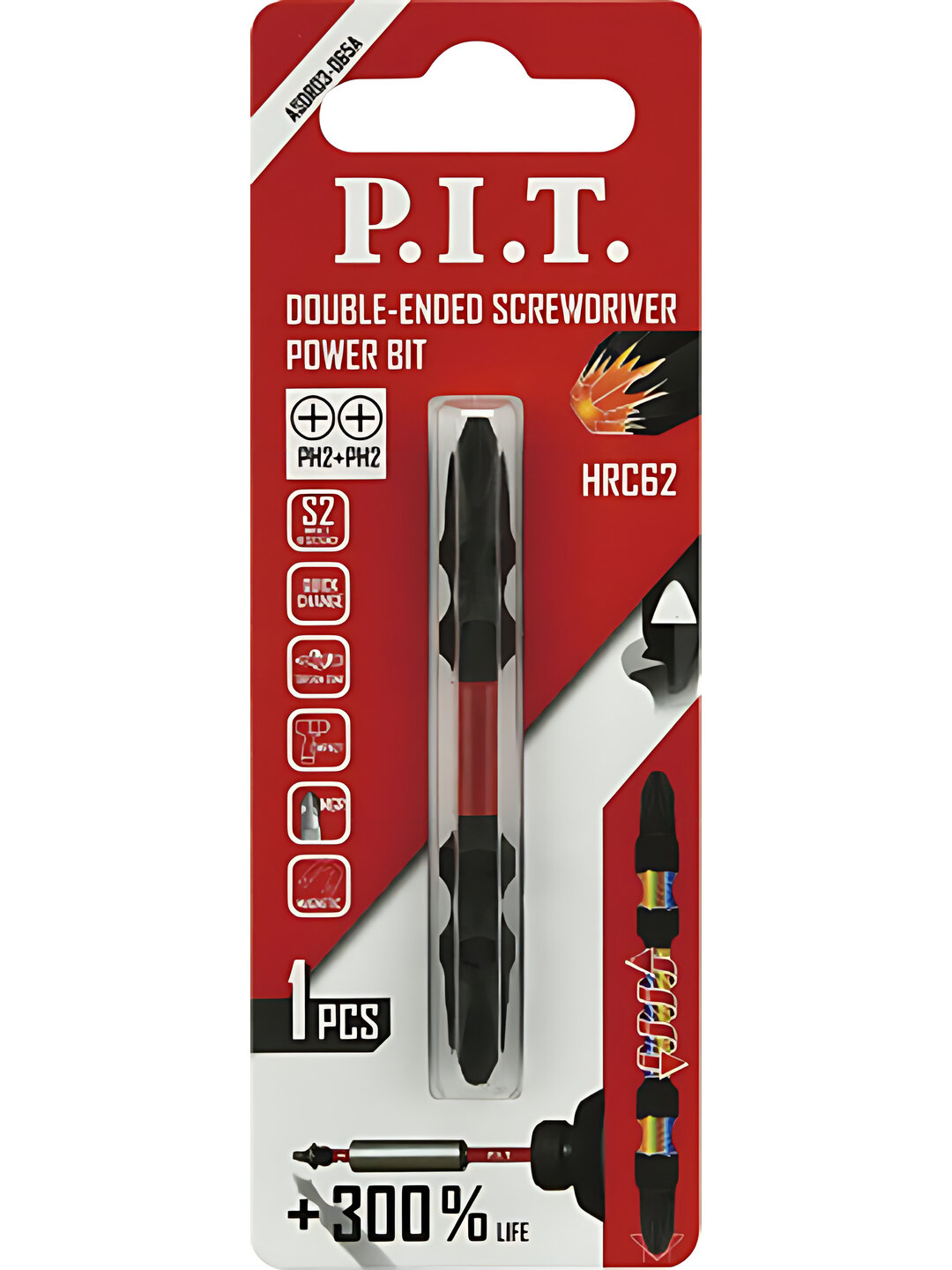 Бита ударная двусторонняя магнитная P.I.T. PH2-PH2x65 мм, IMPACT, торсионная зона (ASDR03-065A)