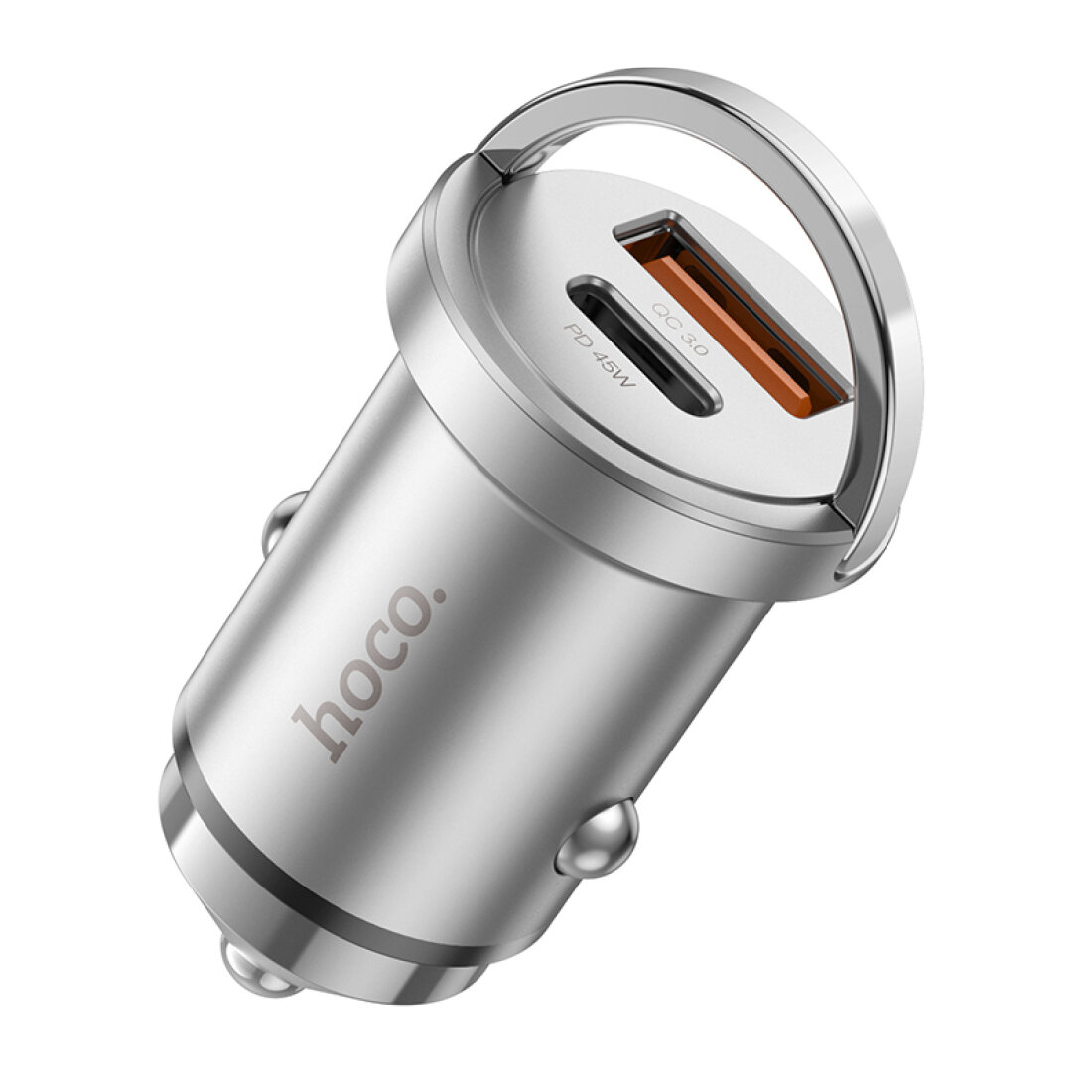 Автомобильное зарядное устройство, 1 USB QC3.0+1 PD 45W (NZ10), HOCO, серебряный