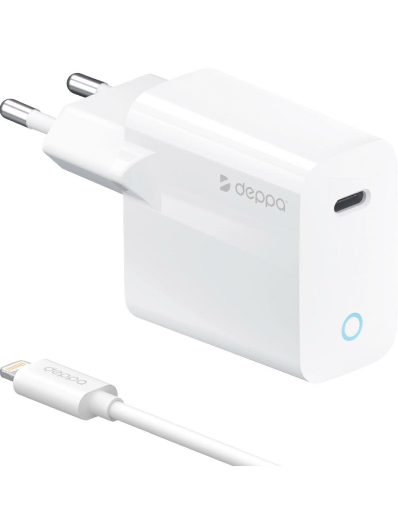 Сетевое зарядное устройство Deppa USB Type-C 20Вт + дата-кабель USB-C-Lightning MFI белый (11425)