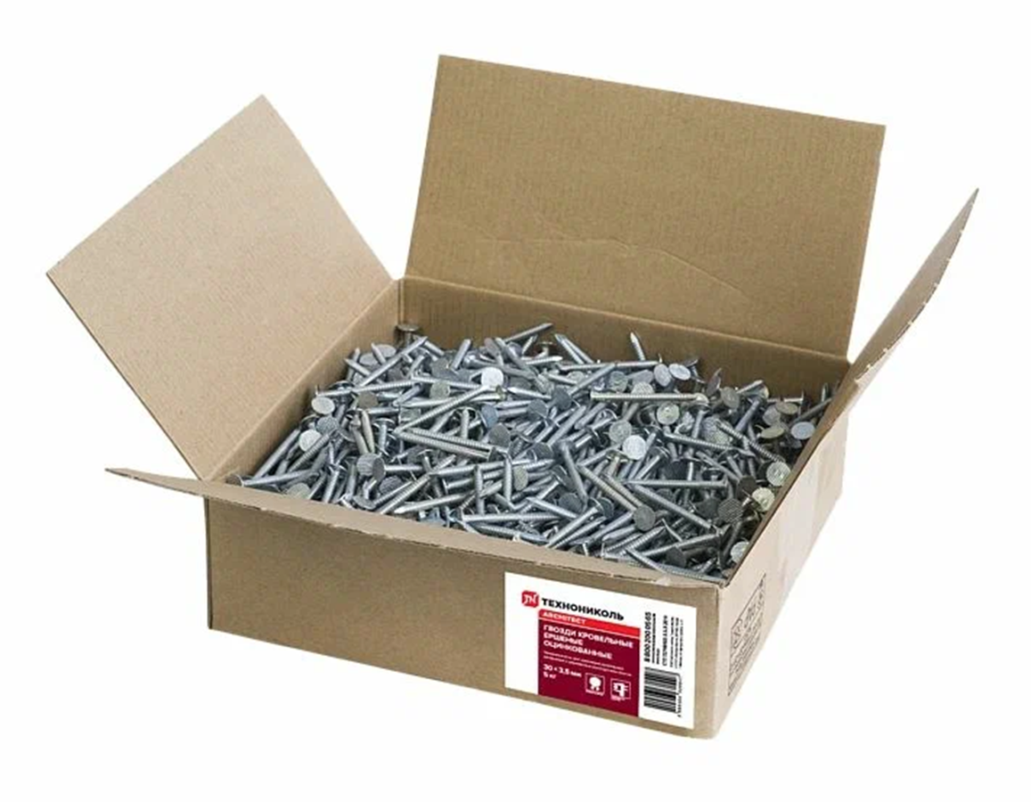 Гвозди технониколь Шинглас ершёные оцинкованные, 30х3,5 мм, коробка 5 кг