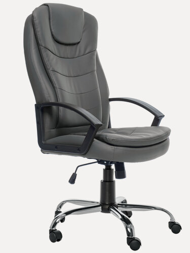 Изображение товара Кресло офисное Patrick М серое, экокожа, хромированное с колесиками и механизмом качания
