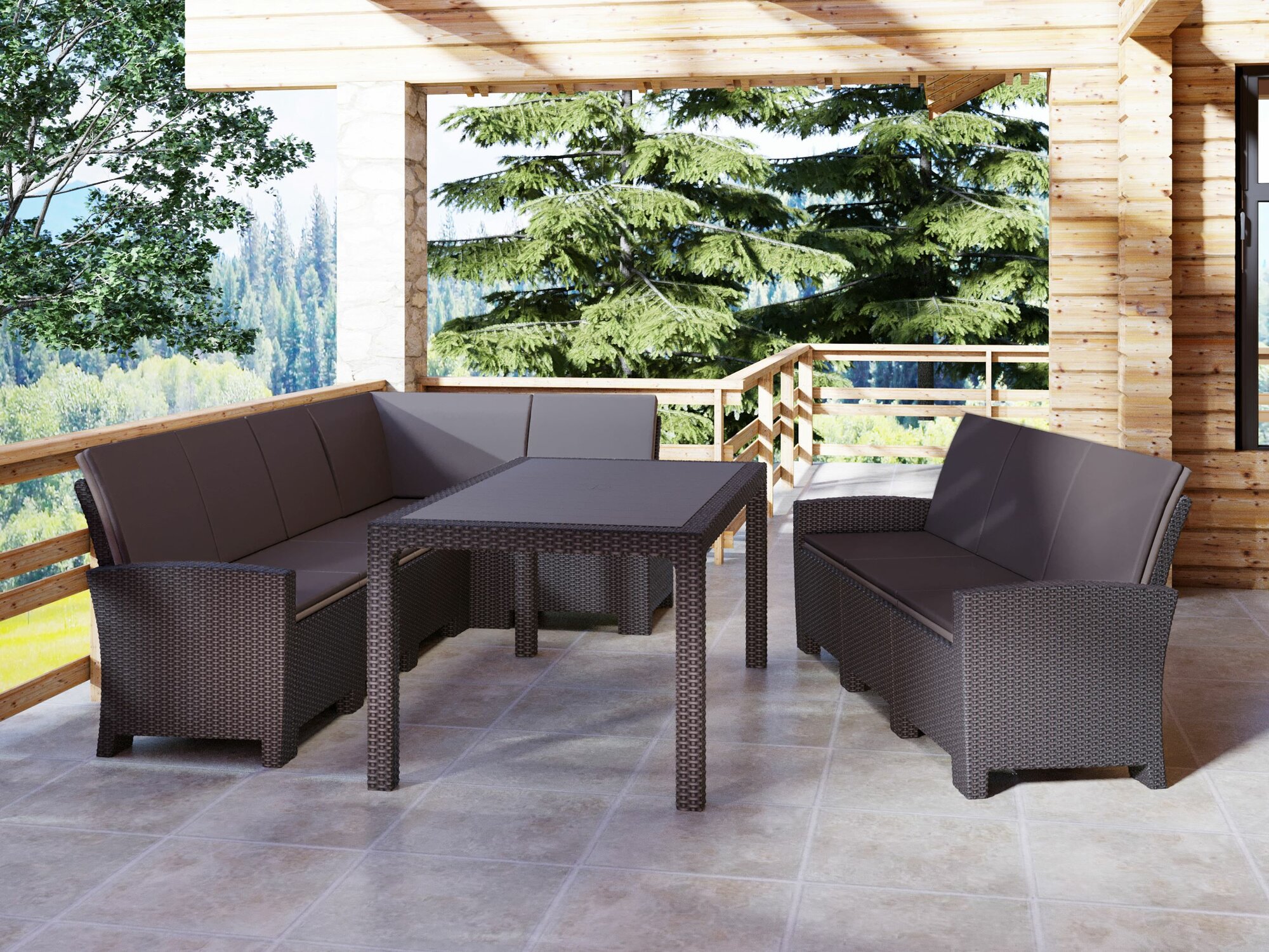 Комплект мебели California угловой диван 3хместный диван стол пластик 7 мест венге с подушками на спинку