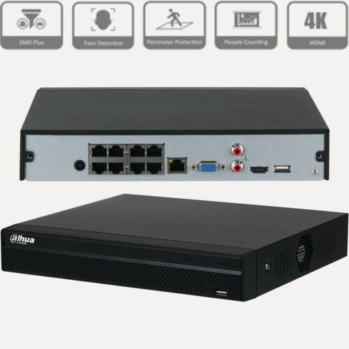 Изображение товара Dahua DH-NVR1108HS-8P-S3/H - 8 канальный видеорегистратор IP для камер видеонаблюдения, NVR регистратор сетевой с PoE