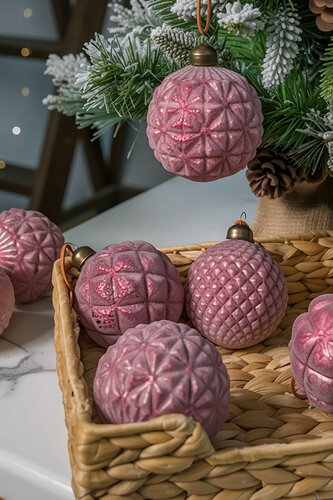 Изображение товара Набор стеклянных шаров муар бордо, стекло, 8 см, 12 шт, Winter Deco 19039-23019