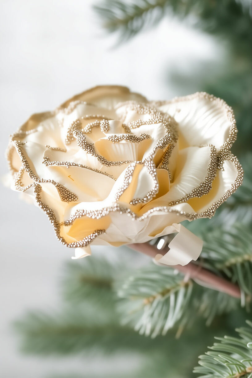 Искусственная роза королевская жемчужина на клипсе, перламутровая, 14 см, Winter Deco 2007732