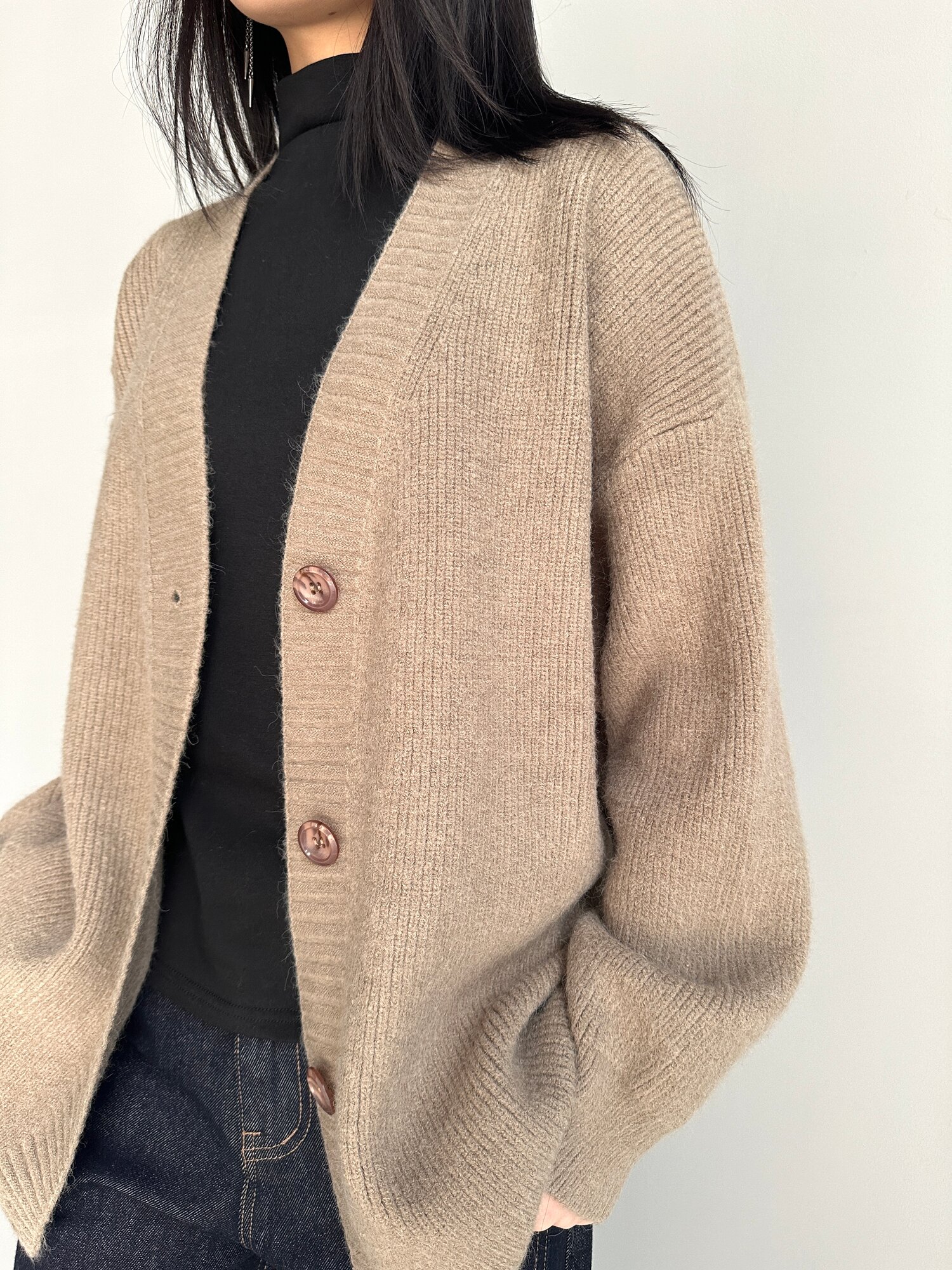 Кардиган INK Черный, молочный, бежевый, размер Std, бежевый — фото 1