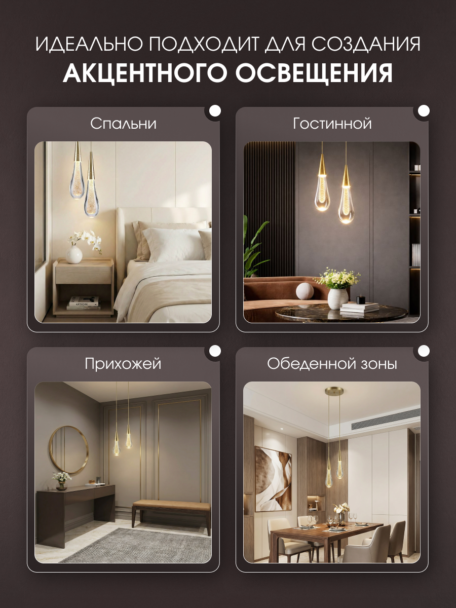 Люстра подвесная Droplets, лампы в комплекте, 2 лампы, 6 Вт, площадь освещения 5 м², цоколь E27 — фото 1