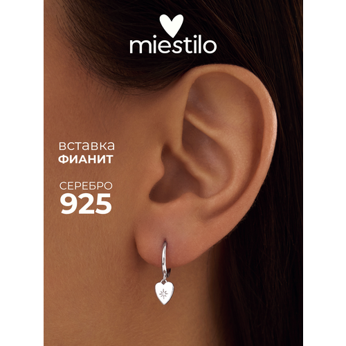 фото Серьги конго miestilo, серебро, 925 проба, родирование, фианит, длина 1.8 см, , серебристый