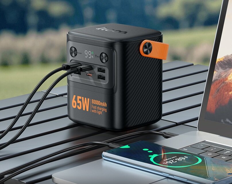 Портативная зарядная станция Hoco J152 Pro Tough + Light Power, 80000 mAh, PD65W, 2C+4U, 2000 циклов зарядки, Черный — фото 1