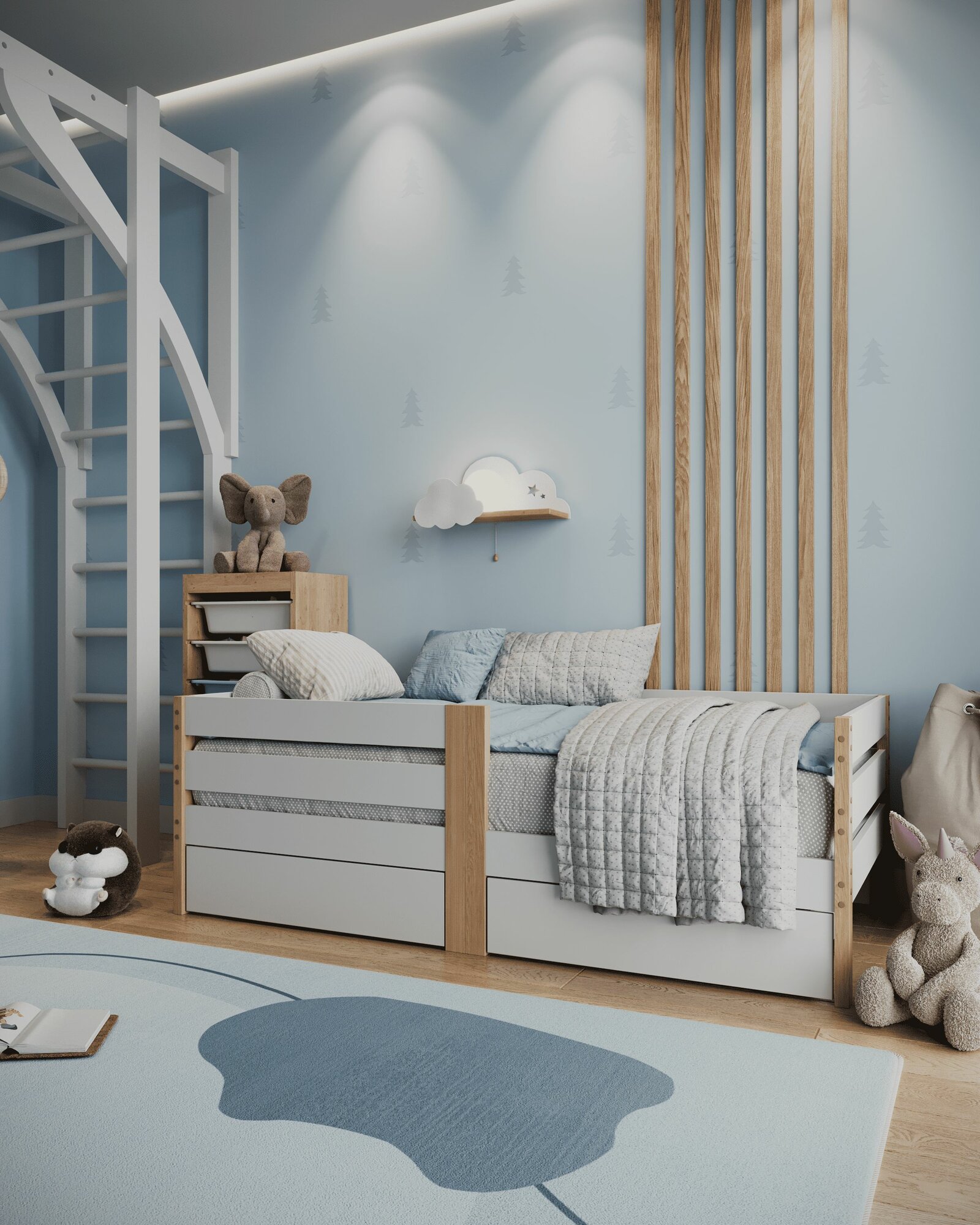 Кровать детская с бортиком 160х80 "Ева" с ящиками БазисВуд