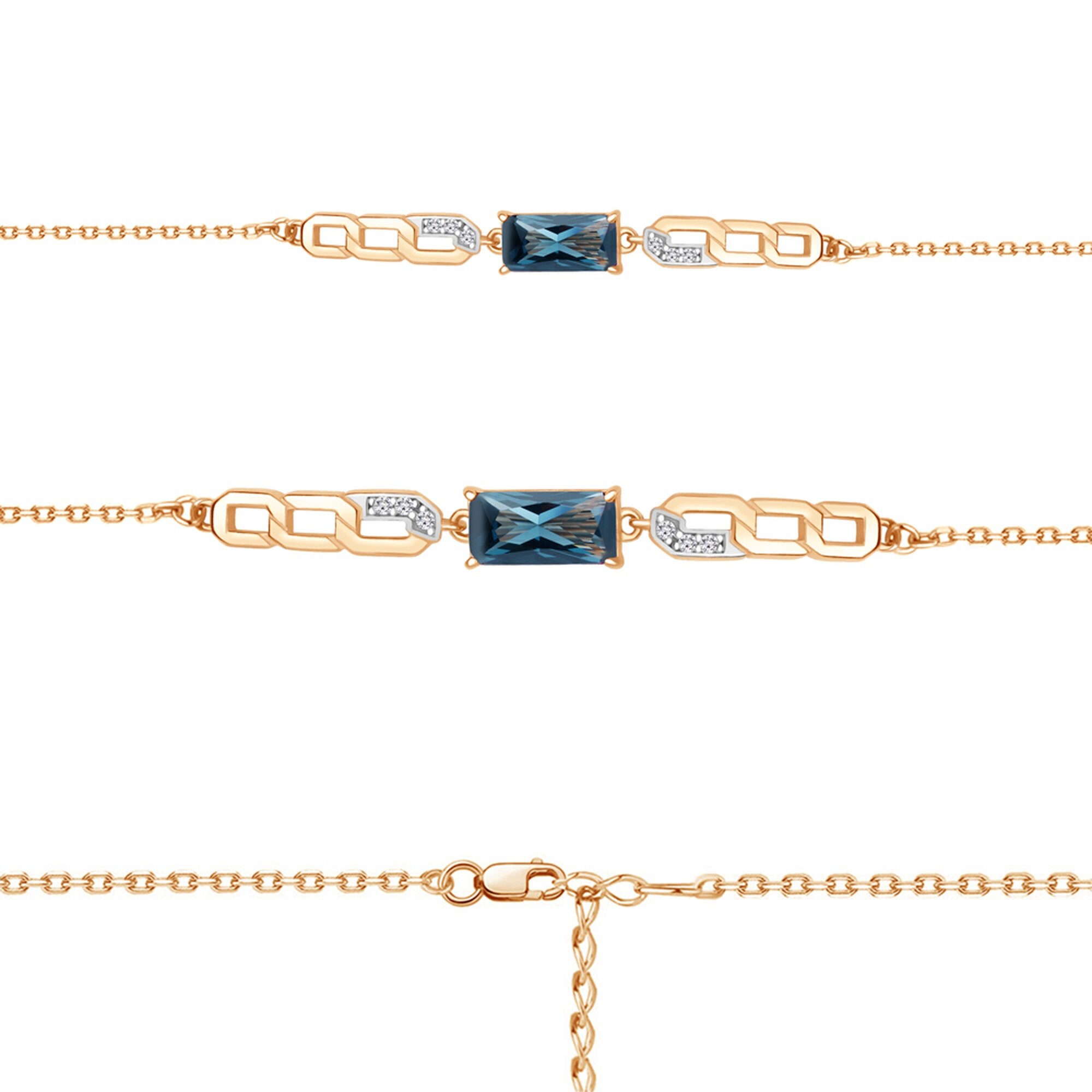 Браслет Diamant online, серебро, 925 проба, золочение, топаз, фианит