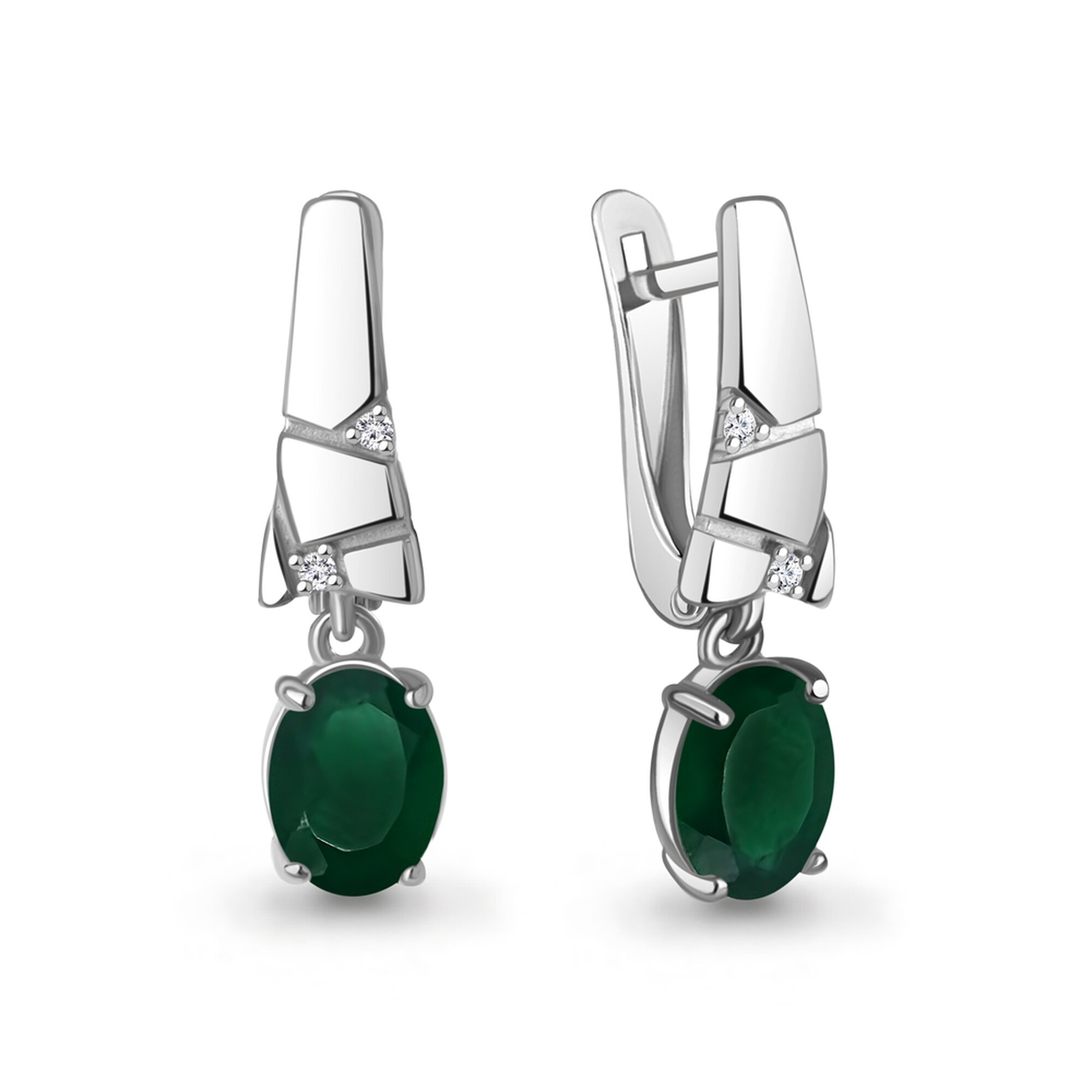 Серьги Diamant online, серебро, 925 проба, родирование, агат, фианит, длина 2.2 см, , зеленый