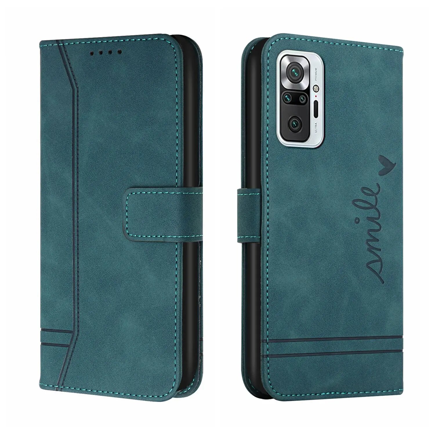 Кожаный чехол-кошелек для Xiaomi Redmi Note 12 Note 12 Pro 11 11S 10 9 8 7 Redmi 12 12C 10C 10 9C 9A 9 Flip Cover для poco x5 pro Dark Green Redmi 9T (Poco M3)