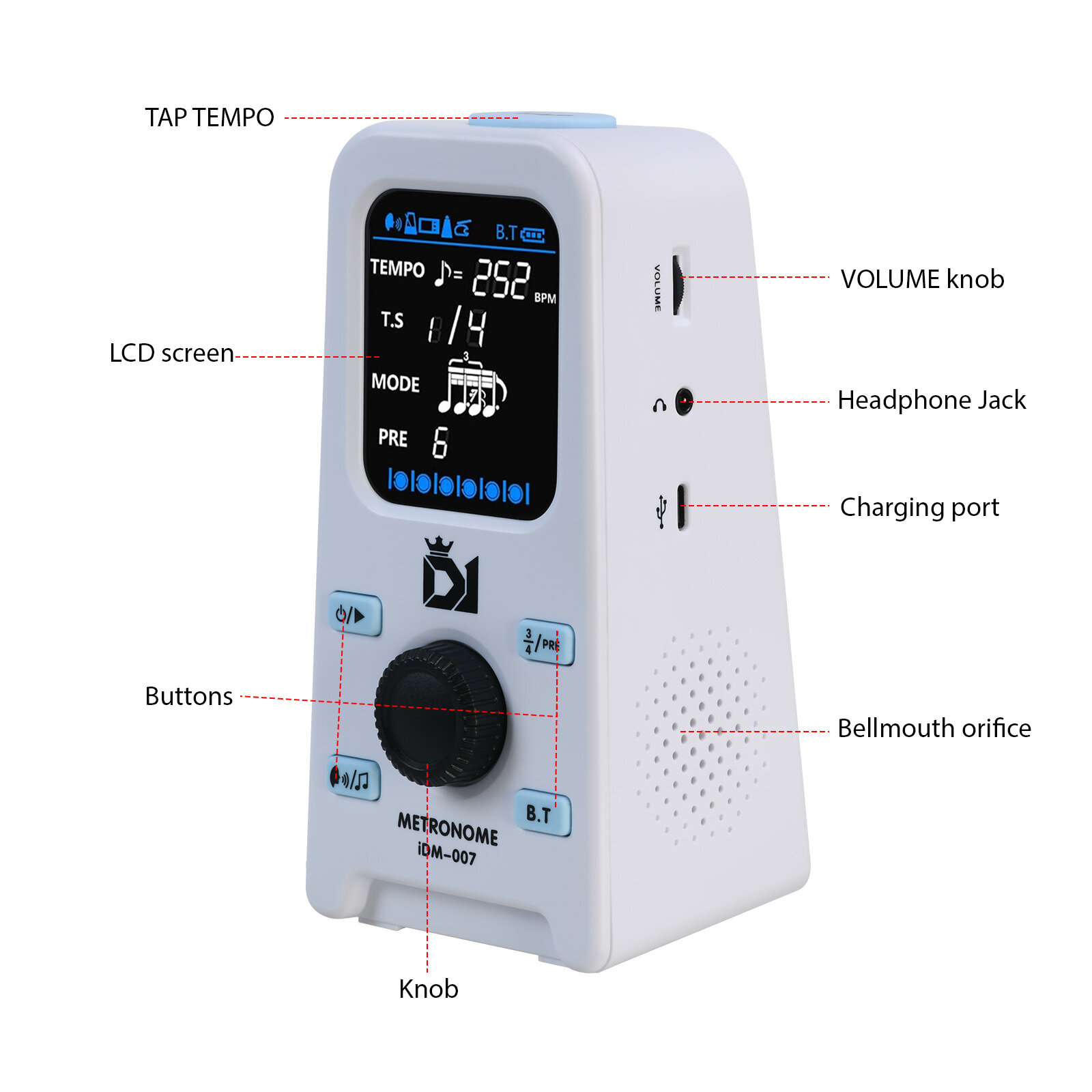 DK Electronic Metronome BT Speaker Перезаряжаемый ЖК-экран Вокальный метроном для мини-пианино, гитары, барабана Guzheng Цифровой метроном Регулируемая громкость, подключаемый к наушникам Портативный метроном