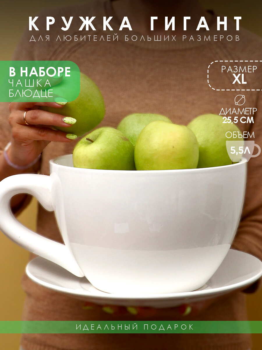 Чашка с блюдцем Супер Гигант 5500мл XL для чая кружка с приколом, кашпо декоративный горшок для цветов, ваза для фруктов