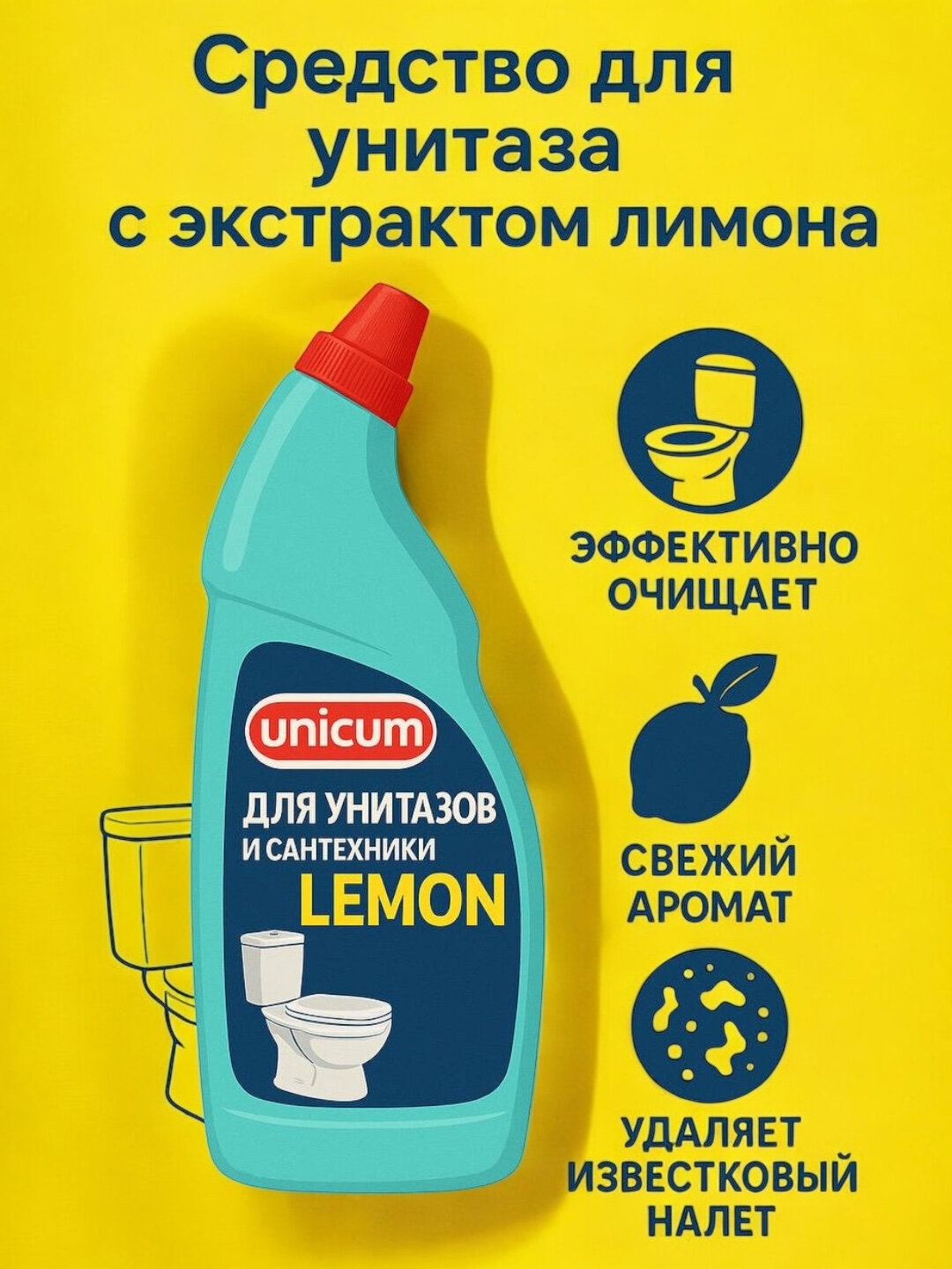 Гель для чистки унитазов и сантехники Unicum антибактериальный эффект — фото 1