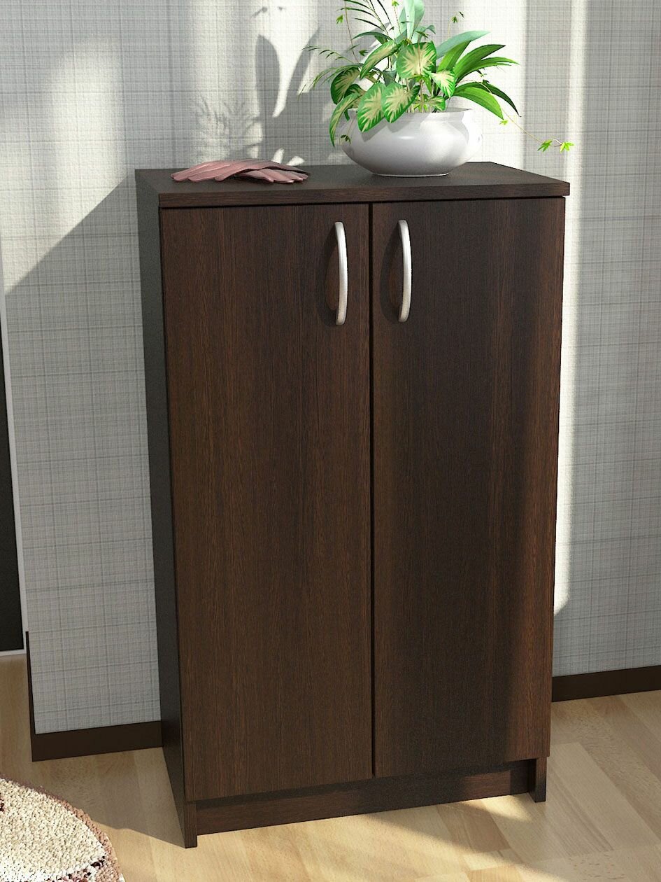 Обувница Эва 2, ЛДСП, распашные двери, узкая, венге, 50x32x85 см